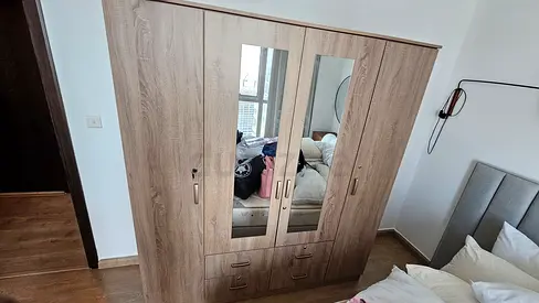 Stylish Wooden Wardrobe with Mirrors