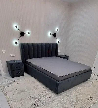 New Stylish Grey Bed with Nightstands