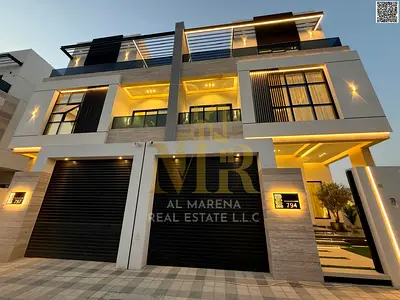 فيلا فاخرة مقابل المسجد مباشرة في أرقى مناطق بعجمان – بمصعد 5 غرف ماستر وطابقين وروف مع تكييف مركزي شامل فرش