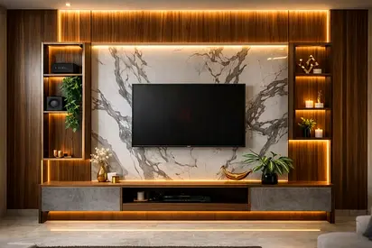 Luxury Marble  Walnut Media Wall