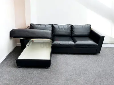 IKEA vimle black leather L Shape sofa bed