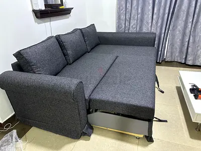 Multi-functional gray sofa bed with storage, modern style, comfortable cushions and practical storag