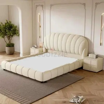 Modern Cloud boucle Fabric Bed with Plush Headboard