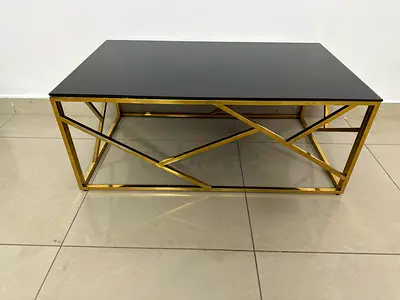 Elegant Black Coffee Table with Golden Frame