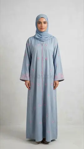 Stylish Blue Abaya with Floral Embroidery