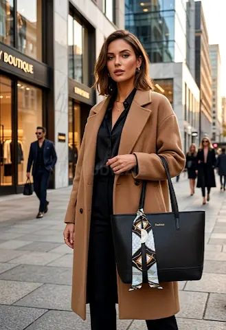 Stylish Black Handbag with Scarf Accent