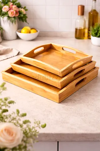 Set of 3 Wooden Serving Trays