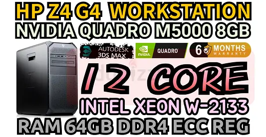 HP Z4 G4 WORKSTATION 12 CORE INTEL XEON W-2133 NVIDIA QUADRO M5000 8GB DDR5 RAM 64GB DDR4 ECC