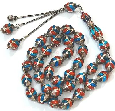 مسباح من الفضة والمرجان والأوبال والفيروز