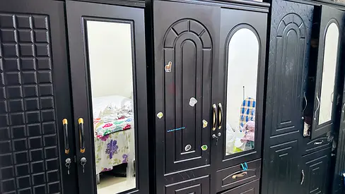 Cupboards, Gas cylinder, Dinning Table ikea, Shoes rack, Two burner Gas Stoves, Sofa ikea