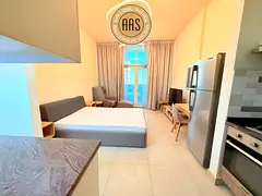 Chiller free spacious studio with kitchen appliances fully furnished in al furjan Dubai