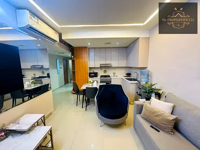 A modern design luxury fully furnished 3 bedroom apartment 🔥 prime location 🔥 near Majaz park 🔥family friendly living area 🔥 open kitchen 🔥 balcony 🔥 parking lot 🅿️