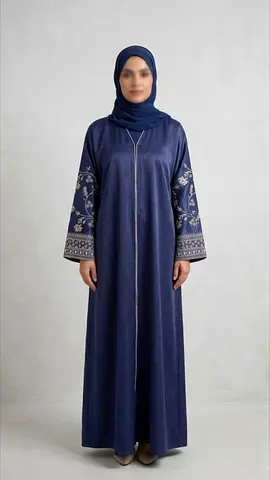Elegant Navy Blue Abaya with Embroidered Sleeves
