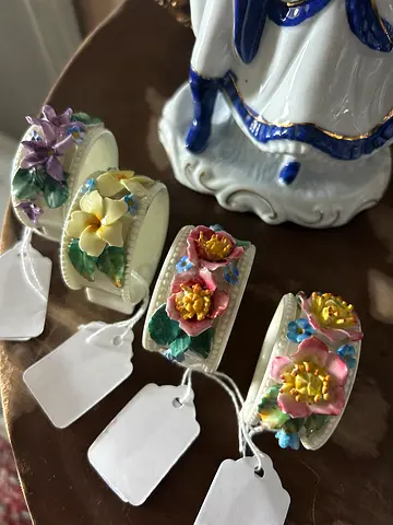 1930’ Royal Doulton Porcelain Floral Napkin Ring Set of 4