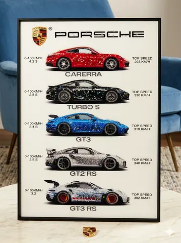 Exclusive Porsche 911 Crystal Art Piece - Handmade Decor size 70x50