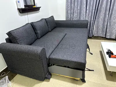 Modern gray sofa bed with large storage, high-quality material, perfect for living room or guest roo