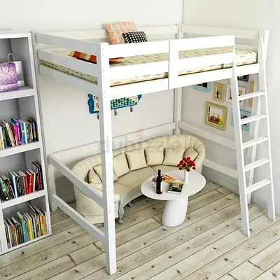 Stylish Loft Bed with Sofa and Bookshelf