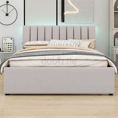Stylish Grey Upholstered King Size Bed with Storage