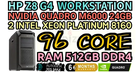 HP Z8 G4 WORKSTATION NVIDIA QUADRO M6000 24GB DDR5 DUAL INTEL XEON PLATINUM 8160 RAM 512GB DDR4