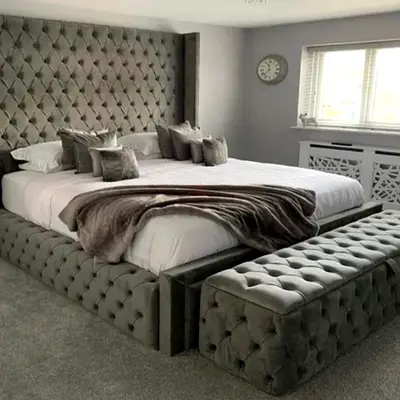 Elegant King Size Bed with Plush Headboard