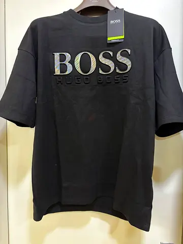 Hugo boss Men Black Cotton T-Shirt Oversized Fit Logo Style Size S New