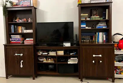 Stylish Wooden Entertainment Center with Shelves
