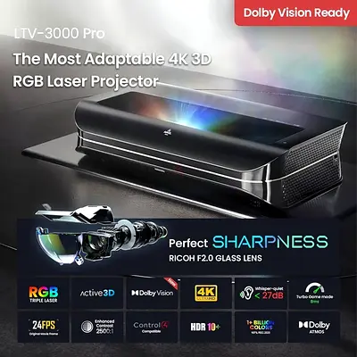 AWOL VISION LTV-3000 Pro 4K 3D Ultra Short Throw Triple Laser Projector, 3000 Lumen with Dolby Visio