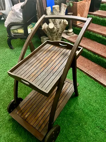 Wooden Serving Cart with Wheels