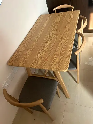 Stylish Wooden Dining Table /steel legs …with 4 steel Chairs