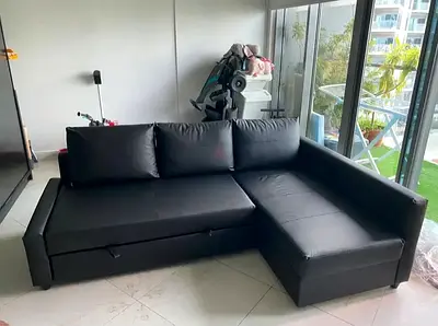 Modern Black Sofa bed with Chaise Lounge