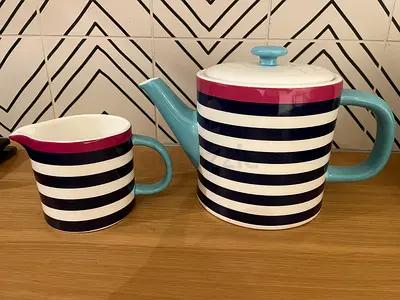 Striped Tea Set with Teapot and Creamer