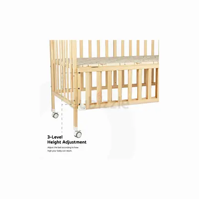 Adjustable Baby Crib with 3-Level Height Adjustment + mattress
