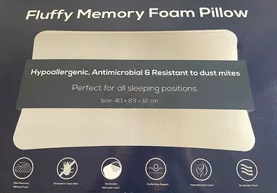 2 Fluffy Memory Foam Pillows 40x83x12cm