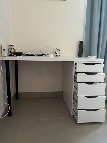 White Study Table with Storage Drawers