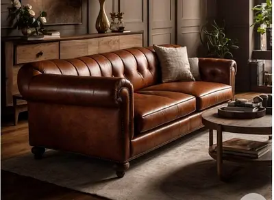 Elegant Brown Leather Chesterfield Sofa
