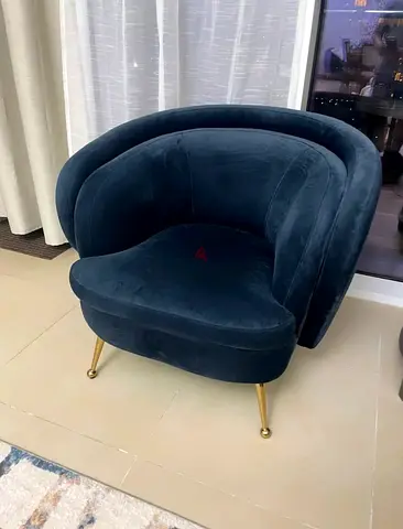 Luxury Navy Velvet Sofa Set (3 Seater + Armchair) | Designer Style | Gold Legs