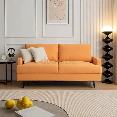Orange linen flared arm loveseat