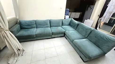 Comfortable Corner Sofa Set in Soft Green