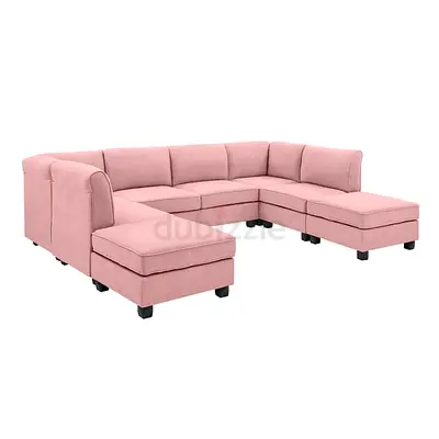 L-Shaped Pink Sofa Set