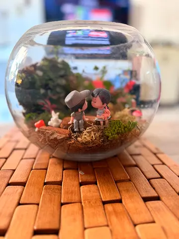 Adorable Miniature Terrarium with Couple Figurines