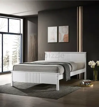 Elegant White Wooden Bed set with 2 Nightstands