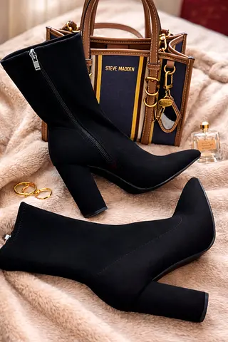 Black Suede Pointed-Toe Ankle Boots – Block Heel – Size 37