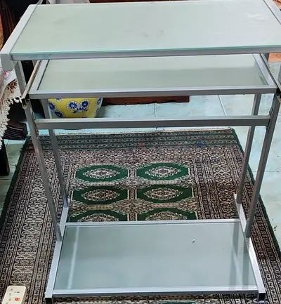 3 layered Extandable Modern Glass + Metal Side Table