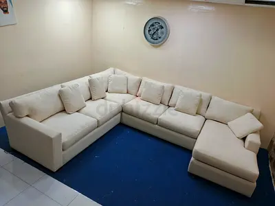 Crate and barrel axis beige Ushape sofa