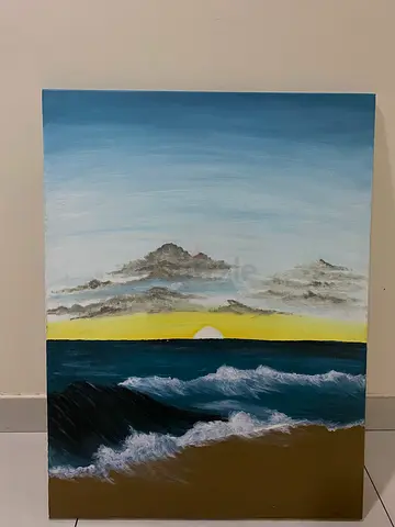 Handmade Ocean Sunset Painting on Canvas
