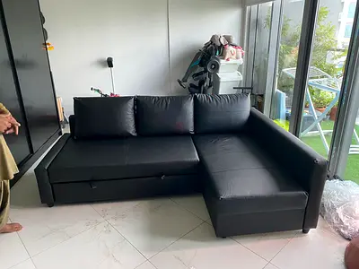 Black Leather Sectional Sofa with Storage