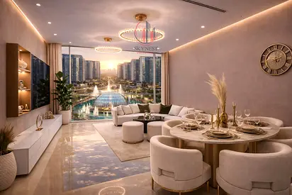 شقة استثمارية مفروشة بغرفة وصالة وإطلالات خضراء في مجتمع لاجون عجمان