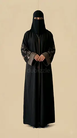 Elegant Black Abaya with Embroidered Sleeves