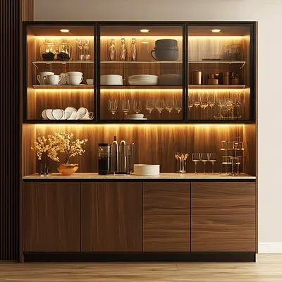 Modern Wooden Cabinet with Glass Shelves