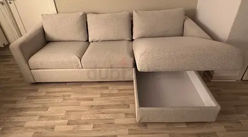 Ikea Beige L shape Sofastorage space still in excellent condition Neat and clean